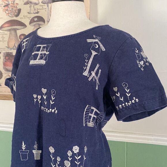 Vintage Garden Embroidered Denim Dress - Picture 2 of 5